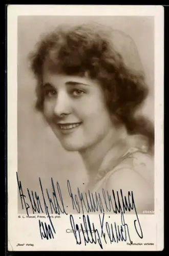 AK Schauspielerin Cilly Feindt mit unschuldigem Lächeln, Autograph