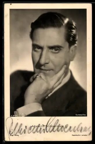 AK Schauspieler Albrecht Schoenhals blickt nachdenklich, Autograph