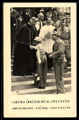 AK Kardinal Innitzer mit Bundeskanzler Dollfuss und Minister Schuschnigg