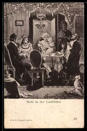 AK Jüdische Gesellschaft beim Mahl in der Laubhütte
