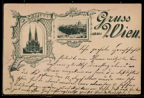 Vorläufer-AK Wien, 1894, Votivkirche, Elisabethbrücke mit Karlskirche