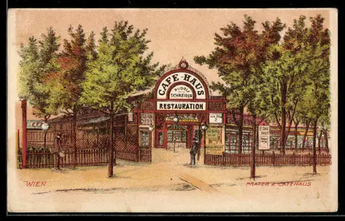 AK Wien, Café-Haus und Restaurant von Rudolf Schneider am Wiener Prater