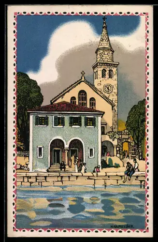 Künstler-AK H. Kalmsteiner: Wien, Oesterr. Adria-Auusstellung 1913, Kirche
