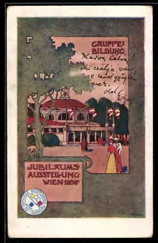 Künstler-AK Philipp + Kramer: Wien, Jubiläums-Ausstellung 1898, Reklame der Maschinenfabrik Josef Anger & Söhne