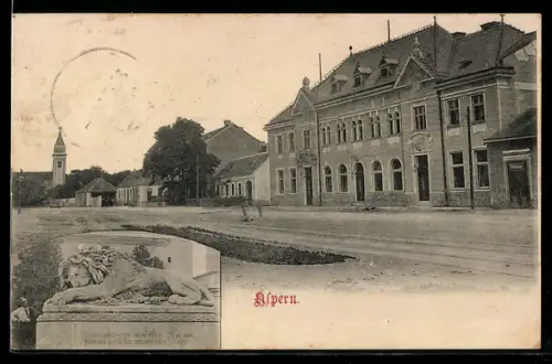 AK Wien-Alpern, Ortspartie mit Löwenstatue