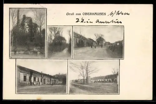 AK Oberhausen /Wien, Verschiedene Ortsansichten, Strassenpartie, Kirche und Burg