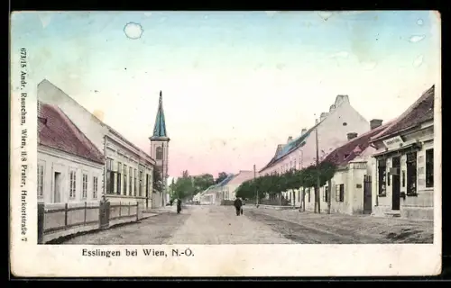 AK Esslingen /Wien, Strassenpartie, Blick zur Kirche
