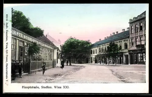 AK Wien-Stadlau, Hauptstrasse mit Gasthof Erste Stadlauer-Volks-Wein & Bierhalle