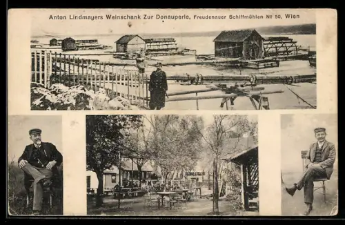 AK Wien, Anton Lindmayers Gasthaus Weinschank Zur Donaupartie