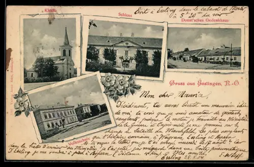 AK Esslingen, Blick auf Kirche, Schloss, Donat`sches Gedenkhaus und Volksschule