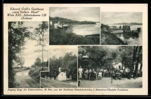 AK Wien, Eduard Grill's Gasthaus Zum rothen Hiasl, verschiedene Ansichten