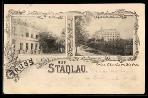 AK Stadlau, Kloster mit Kirche, Hauptplatz