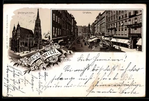 Lithographie Wien, Stefanskirche, Graben
