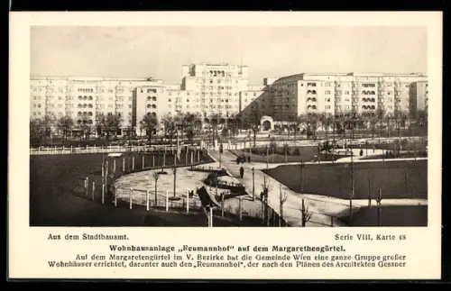 AK Wien, Wohnhausanlage Reumannhof auf dem Margarethengürtel, Blick über die Grünanlage