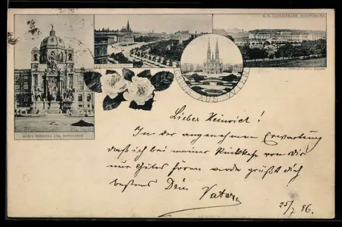 AK Wien, K. K. Lustschloss Schönbrunn, Franzensring, Maria Theresia und Hofmuseen