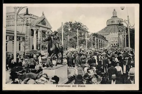 AK Wien, 1. Internationale Jagd-Ausstellung 1910, Festavenue mit Diana