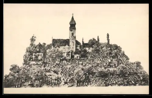 AK Wien, Erzherzog Karl-Ausstellung 1909, Die Erstürmung des Friedhofes von Aspern durch das Inf.-Reg. Benjowsky Nr. 31