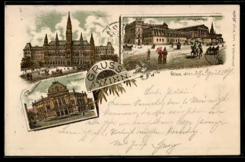 Lithographie Wien, Deutsches Volkstheater, Reichsrathsgebäude