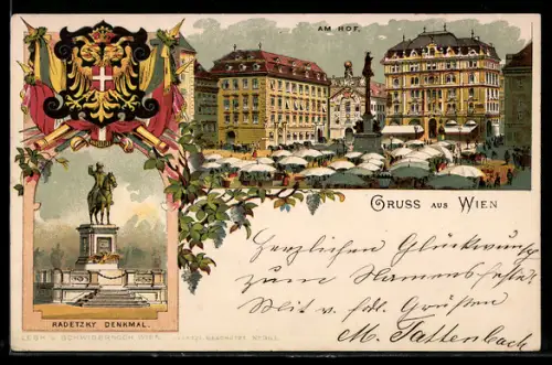 Lithographie Wien, Radetzky-Denkmal, Am Hof