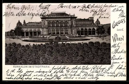 Lithographie Wien I, der Kursalon im Stadtpark