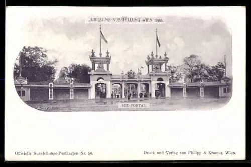 AK Wien, Jubiläums-Ausstellung 1898, Süd-Portal mit Leuten