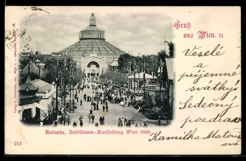 AK Wien, Jubiläums-Ausstellung 1898, Rotunde mit Besuchern
