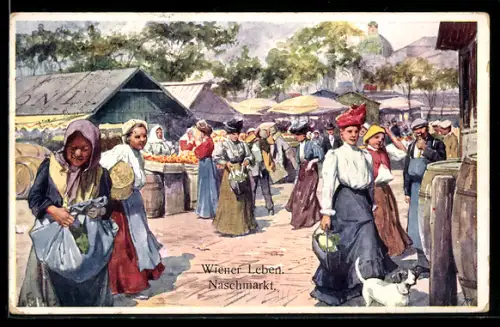 Künstler-AK Karl Feiertag: Wien, Auf dem Naschmarkt