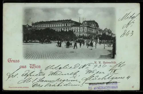 Mondschein-AK Wien, Blick auf die K. K. Universität