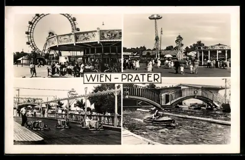 AK Wien-Prater, Vier Motive mit Rennbahn und Karussells
