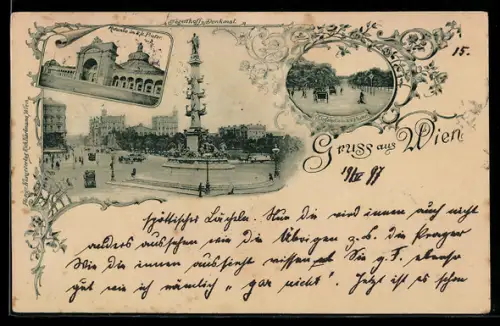 AK Wien, Tegetthoff-Denkmal, Rotunde im k. k. Prater, Einfahrt in den Prater