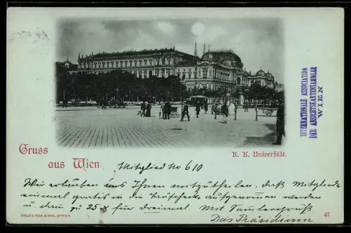 Mondschein-AK Wien, K. K. Universität mit Passanten
