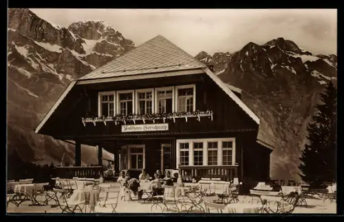 AK Engelberg, Gasthaus Gerschnialp mit Hutstock und Widderfeld