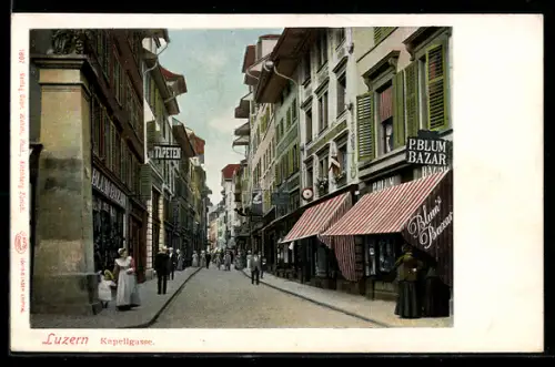 AK Luzern, Blick in die Kapellgasse mit Geschäften