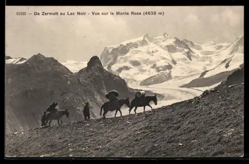 AK Monte Rosa, De Zermatt au Lac Noir, Vue sur le Monte Rosa, Postbeförderung