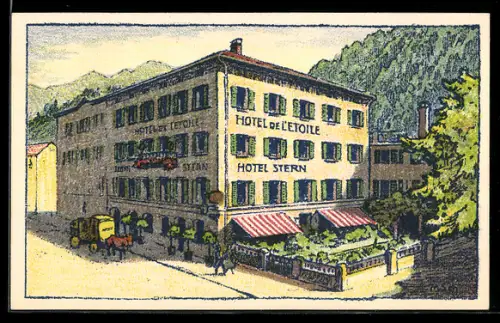 Künstler-AK sign. M. Sch.: Chur, Hotel Stern von der Strasse gesehen