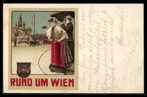 Lithographie Wien, Rund um Wien, Salonwagen-Rundfahrten der Städt. Strassenbahn