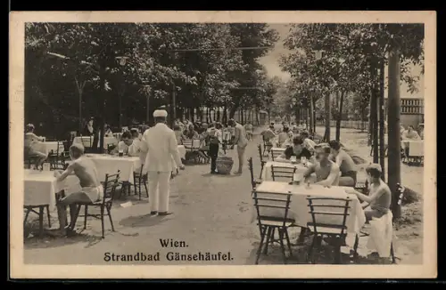 AK Wien, Strandbad Gänsehäufel mit Biergarten