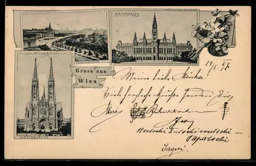 AK Wien, Votivkirche, Franzensring, Rathaus