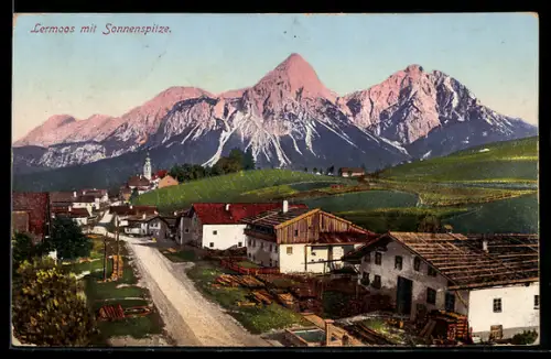 AK Lermoos, Blick vom Ort zur Sonnenspitze