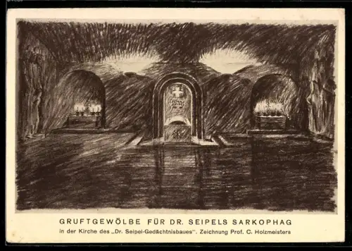 AK Wien, Gruftgewölbe für Dr. Seipels Sarkophag in der Kirche des Dr. Seipel-Gedächtnisbaues