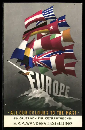 AK Das Europa-Segelschiff mit den Fahnen, Türkische Fahne