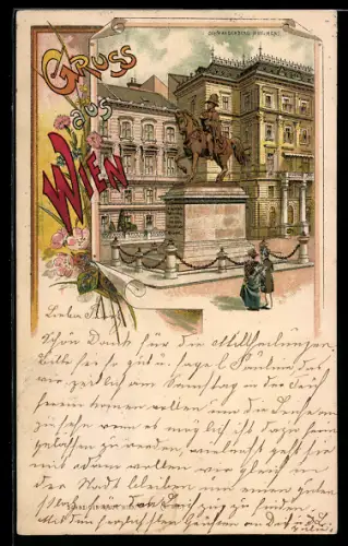 Lithographie Wien, Schwarzenberg-Monument am Schwarzenbergplatz