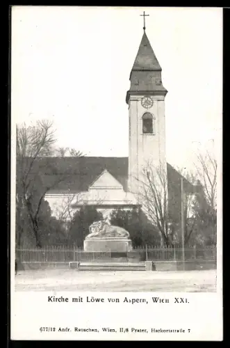AK Wien, Kirche und Löwe von Aspern