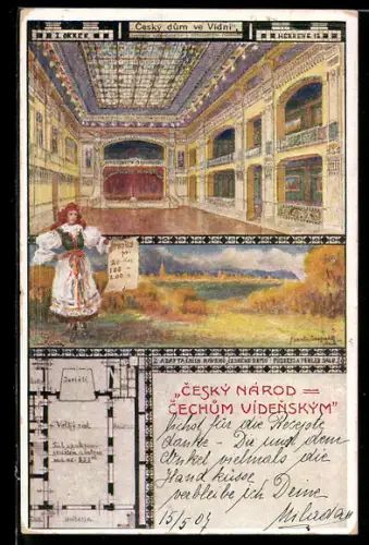 Künstler-AK Wien, Cesky dum Herrengasse 12, Innenansicht, Grundriss