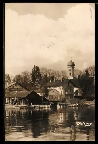 AK Tutzing, Uferpartie mit Kirche