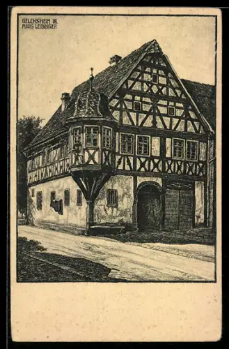 Künstler-AK Gelchsheim /O., Blick zum Rathaus