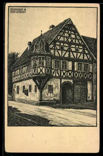 Künstler-AK Gelchsheim, Aussenansicht des Rathauses