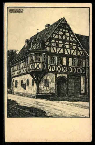 Künstler-AK Gelchsheim /O., Blick zum Rathaus