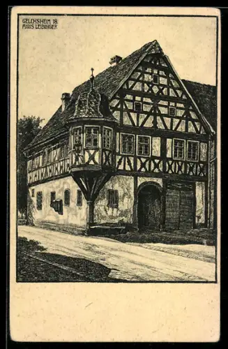 Künstler-AK Gelchsheim /O., Blick zum Rathaus
