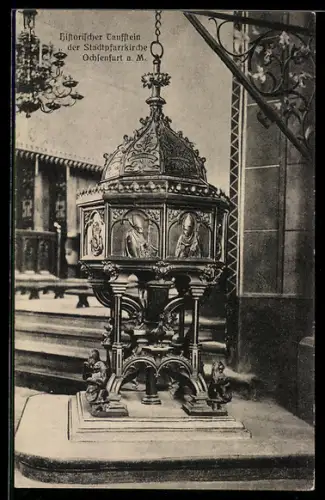 AK Ochsenfurt a. Main, Historischer Taufstein der Stadtpfarrkirche